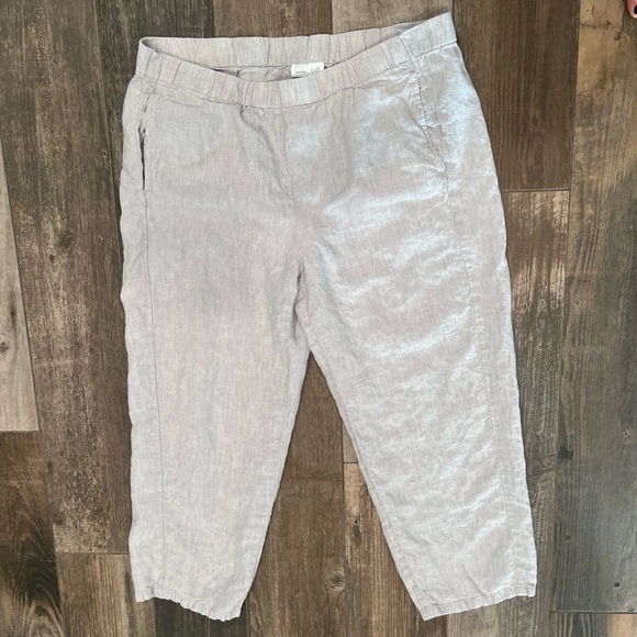 J.Jill Love Linen Capri Cropped Pants Light Gray Elastic Waist Womens Size Small - Picture 1 of 7